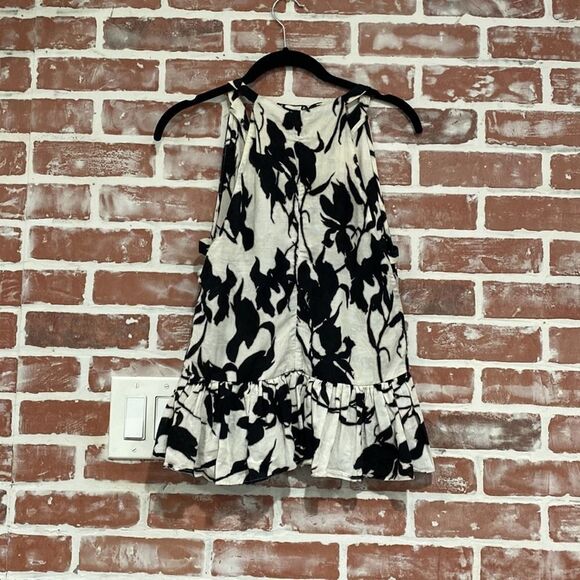 Thakoon White Black Cotton Gauze Floral Print Peplum Side Cutout Top Size 0 - Picture 2 of 11
